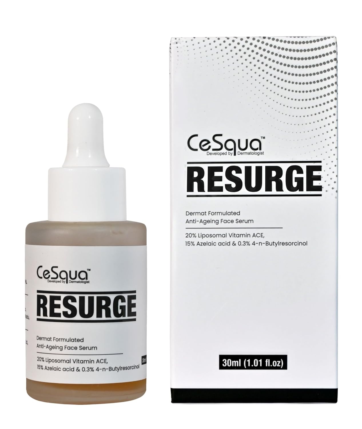 Resurge Anti-Ageing Face Serum with 20% Liposomal Vitamin ACE, 15% Azelaic Acid, 0.3% 4-n-Butylresorcinol, 30ml
