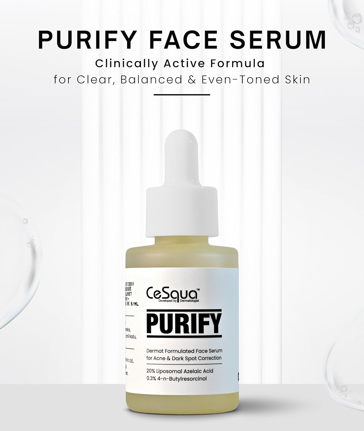 Purify Serum, Dermat formulated serum for acne and dark spots | 20% li